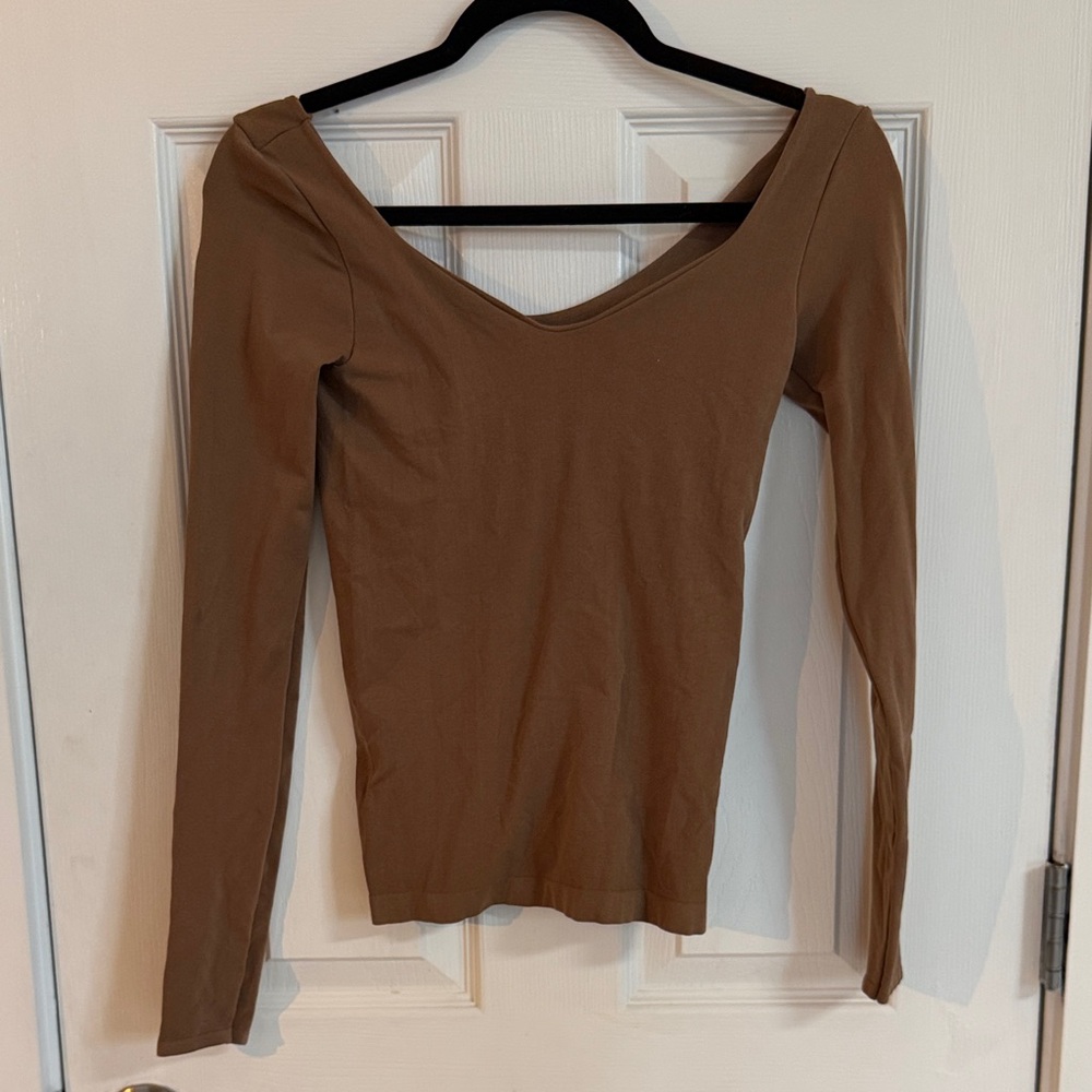 Urban Outfitters Tan Long Sleeve Top like body suit